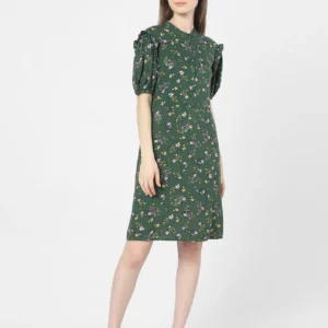 GREEN FLORAL PRINT SHIFT DRESS