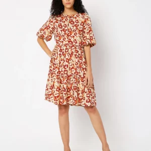 ORANGE FLORAL PRINT SHIFT DRESS